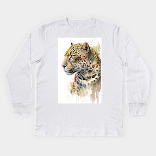 Watercolor Leopard Portrait Kids Long Sleeve T-Shirt